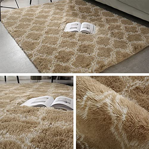 ZOYIEP High Pile Rug, Lambskin Shaggy Rug, Tie Dyeing, Faux Fur, Fluffy Plush Rugs for Living Room, Children's Room, Bedroom (Khaki, 80 x 120 cm)