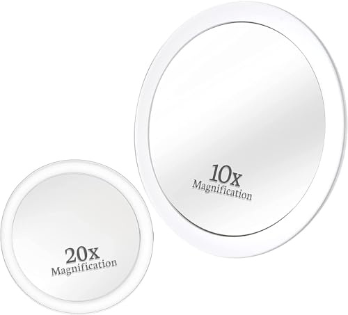 MIRRORVANA 20X & 10X Magnifying Mirror Set with 3 Suction Cups Each - Compact & Travel Ready Mirror for Makeup - Sizes: 6 and 4 Wide