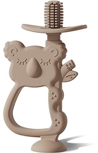 Moonkie BPA-freies Silikon-Beißspielzeug, 360°-Baby-Zahnbürste mit Saugnapf, ideal für Babys 6-12 Monate