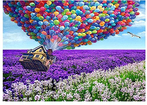 5000 Teile, Impossible Puzzle, Heißluftballon über lila Blumenfeld Geschicklichkeitsspiel für die ganze Familie, farbenfrohes Legespiel, Erwachsenenpuzzle ab 14 Jahren, als Ostergeschenk-61.61x41.53