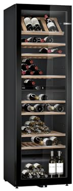 Bosch KWK36ABGA Serie 6 Weinkühlschrank, 186 x 60 cm, 199 Flaschen, Temperatur: 5-20 °C, zwei Temperaturzonen, 405 L, LED-Beleuchtung gleichmäßige Ausleuchtung, ausschaltbares Präsenterlicht