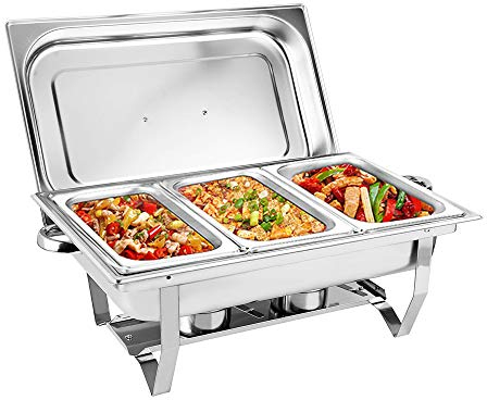 RibasuBB Chafing Dish - Calentador de Alimentos Buffet, Juego Profesional de 3 Rejillas de Acero Inoxidable Chafing Dish, calientaplatos, Calentador de Alimentos, para Catering, Buffet y Fiestas