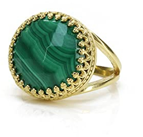 Gebändert Malachit Ring im 14k Gold - Genial Große Gold Ring für Partys, Abend Anlass, Aussage Schmuck für Frauen - Handgemachte Runde Solitär Ring - Benutzerdefinierte Ring Größen