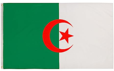 PHENO FLAGS Drapeau Algérie 90x150cm – algérien - résistant aux intempéries, avec œillets en laiton, 100% polyester, coutures doubles robustes et couleurs éclatantes – pour les passionnés de drapeaux