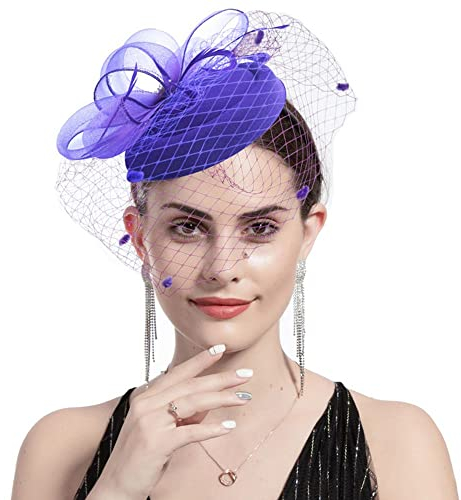 LUMoony Faszinator Hut Gefieder Schleier Mesh Stirnband Damen Brautschleier Kopfschmuck Vintage Hochzeit Haarschmuck Kopfschmuck Clip Haarclip Hut Hochzeit Cocktail Tee Party Accessoires