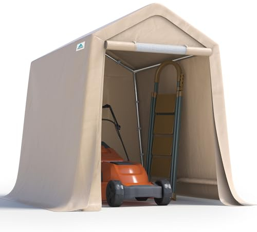 ADVANCE OUTDOOR 6X8 ft Outdoor Portable Storage Shelter Shed with 2 Rolled up Zipper Doors & Vents Carports for Motorcycle Waterproof and UV Resistant Portable Garage Kit Tent, Beige
