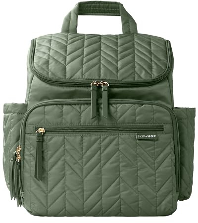 Skip Hop Diaper Bag Backpack: Forma, Multi-Function Baby Travel Bag with Changing Pad & Stroller Attachment, Sage
