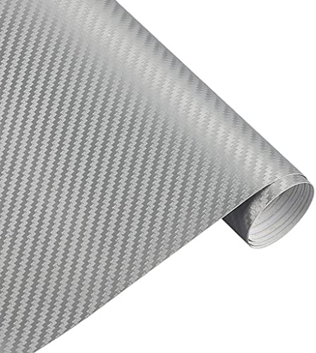 Tuokay, Autocollant Voiture, Adhésif de Fibre de Carbone, 30 cm x 152 cm Décalcomanies, Couverture adhésive imperméable pour Voiture, Ordinateur, Moto, Coque de Smartphone (Argenté)