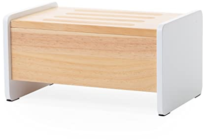 CHILDHOME, 2 en 1 Taburete Escalón de Madera para Niños, Caja de Almacenaje, Antideslizante, Evolutivo, Robusto, Estable, 35 x 23 x 18, Blanco Natural