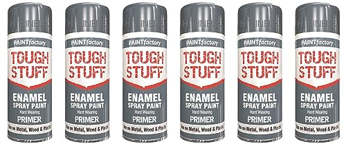 HitlineUK 6 x Grey Spray Primer Paint 400ML, for Metal Wood and Plastic