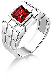 BySilverStone Jewelry Roter Rubin-Quadratschliff-Ring Aus Sterlingsilber, Klarer Rubin-Statement-Ring Für Männer, Eleganter Herren-Modering Aus Silber, Hochzeit-Geschenkringe Für Männer