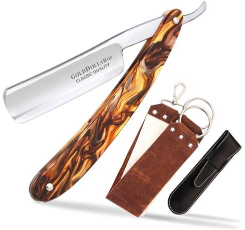 Gold Dollar Retro Shaving For Men Acrylic Handle Straight Razor Barber Shaving Ready Without Stabilizer Scraper Cloth Kit
