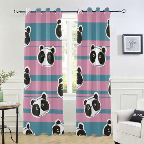 Wudan Panda Niedlich gestreifter lila blauer Verdunkelungsvorhang 213,4 cm Vorhänge für Schlafzimmer Wohnzimmer Vertikale Jalousien Sheer Vorhänge Dekor Cortinas