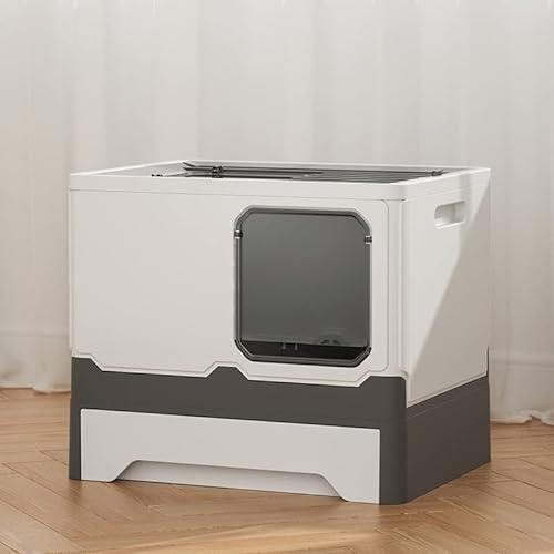 OHMG Katzenklo, Katzentoilette mit Deckel, Katzenklo inklusive Schaufel, ausziehbares Tablett, 2 Öffnungen, auslaufsicherer Boden