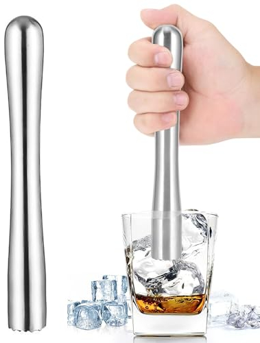 Cocktail Muddler, Stainless Steel Ice Mixing Stick Ice Crusher Masher, Heavy Duty Cocktail Muddler, Kitchen Restaurant Bar Accessories for Bars Restaurants Cocktail Milk Tea - 30cm (Silver)