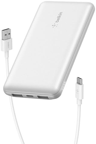 Belkin 10000mAh 15W 3 Port Power Bank, USB A to USB C Cable Included | Fast Charging, iPhone 17, Samsung Galaxy, Pixel, Airpods, iPad, Nintendo Switch 2, Battery Pack, USB C Port, USB A Port