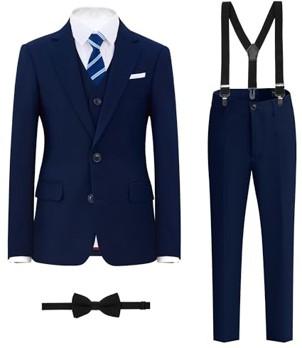 BOLADA Boys' Suit Dark Blue Slim fit Navy Suits for Kids Formal Classic 6 Piece Big Boys Tuxedos Teen Youth Size 10