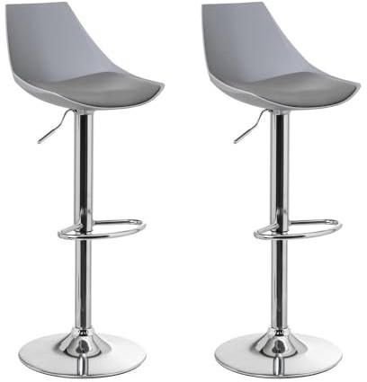 LOLAhome Set de 2 Taburetes Altos Cocina Giratorios en 360°, Juego de Sillas de Bar Regulables en Altura de 83 a 104 cm, con Respaldo,Material Polipiel, Estructura Metal y Reposapiés, Grises