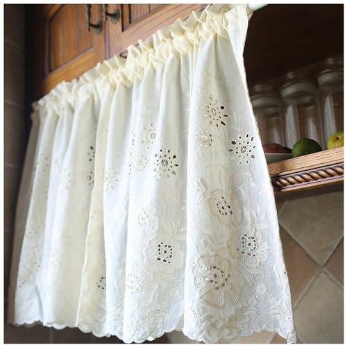 Kurzer Küchenvorhang aus Baumwolle, Shabby-Chic Bistrogardine, Landhausstil, Beige Scheibengardine für Kleine Fenster (Size : W80xH53cm/32x21inch)