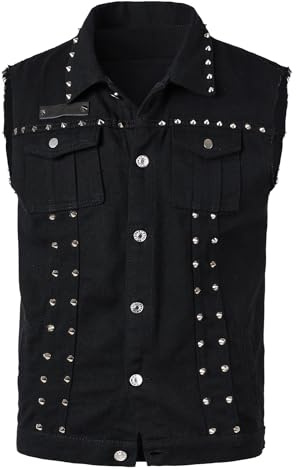 Yukirtiq Herren Jeansweste Zerrissen Ärmellos Jeansjacke Slim Fit Motorradweste mit Niete Denim Weste Sommerweste Jeans für Männer
