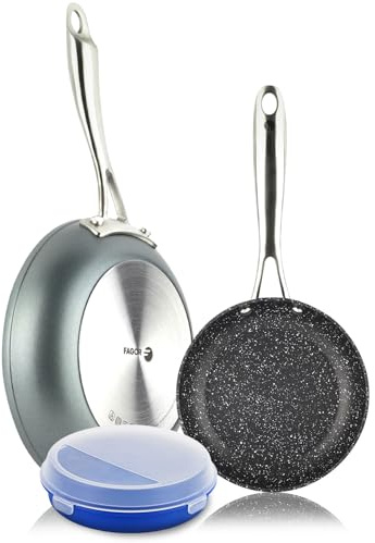 Fagor Savia - Juego de Sartenes 20+24 cm + Taper, Aluminio Forjado, Antiadherente Doble Capa, Mangos de Acero Inoxidable, Inducción y Horno