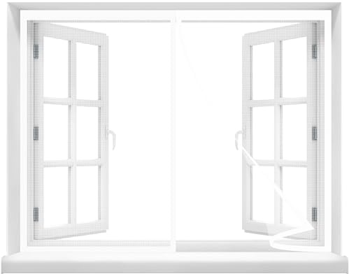 Fliegengitter mit Magnet für BalkonFenster Der Magnetvorhang ist Ideal für die BalkonFenster KellerFenster TerrassenFenster,230x85cm Netz Kinderleichte Klebemontage Ohne Bohren Weiß