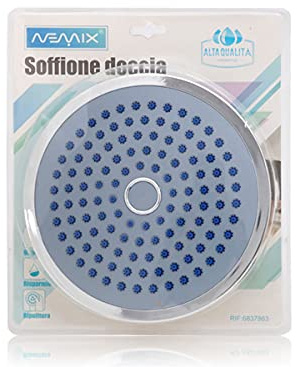 Soffione Doccia a Pioggia, Testa Rotonda, Alta Pressione, Cromato, Diametro 150mm o 190mm, Attacco Universale (Blu, 190mm)