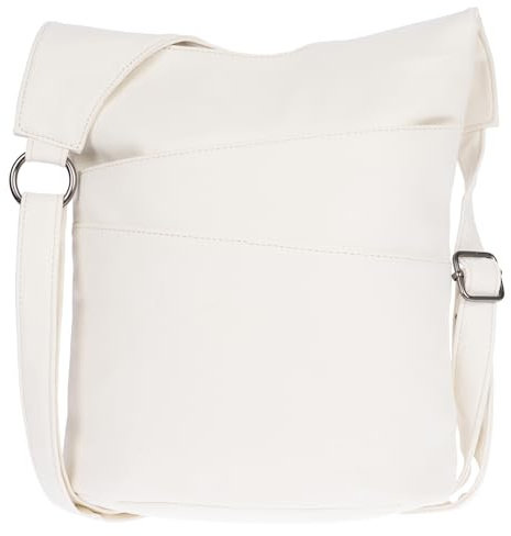 Christian Wippermann Luxus Damen Umhängetasche - Kunstleder in Leder Optik, Wasserdicht, Mittelgroß 27x27x10 cm - Verstellbarer Riemen bis 145 cm - Mehrere Reißverschlussfächer, Offweiss