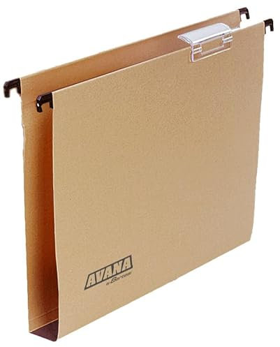 Avana® by Bertesi, Packung mit 50 Hängemappen, Folio für Schubladen, Sichtfenster aus Kunststoff, kurzes Glas, 6,5 cm, U-Rücken 3 cm, 36,5 cm, Farbe Kraft Eco, Ref. 060/365 GL 3 -B1