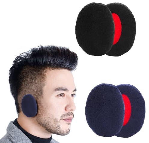 Bipl 2 Paar Earbags Ohrenwärmer Damen/Herren, Winterwärme Ohrenschützer, Umschließen Ohr Völlig, Weich Verdickt Ohrwärmer, Wind, Kälte, Anti-Fall, für Herbst/Winter Ohrenschützer (Schwarz/Marineblau)