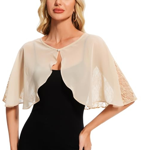 Atxnn Bolero Mujer Gasa Chaqueta Encaje Toreras Cardigan Corta Elegante Fiesta Boda Shrug Verano Primavera Otoño Top Casual Moda, Champagne