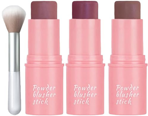 Versatile 3-in-1 Cream Blush Stick for Cheeks, Lips & Eyes, Moisturizing, Blendable & Long-Lasting, Includes Makeup Brush & Waterproof Formula for a Natural Look