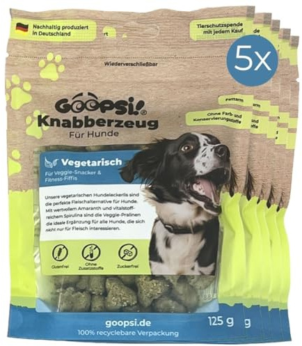 GOOPSI Hundeleckerli Knabberzeug Vegetarisch 125g - 5er Pack, Hundesnack getreidefrei & zuckerfrei, 100% Natur Leckerli für Hunde, Belohnung & Training - aus Deutschland
