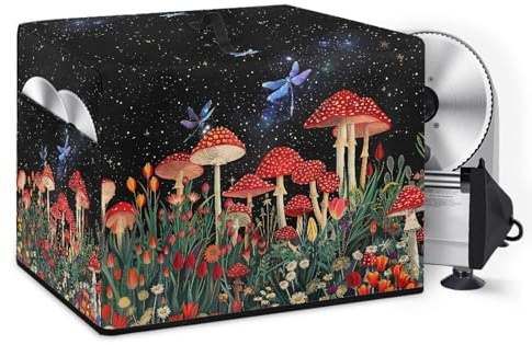 Drnuikhe Dragonfly Mushroom Pattern Food Slicer Cover Home Kitchen Electric Appliance Cover Durable Cheese Bread Meat Slicer Sleeve with Side Pocket and Top Handle