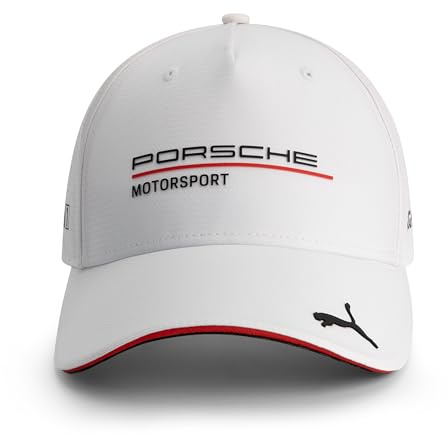PUMA Porsche Motorsport Cappellino del Team | visiera curva e loghi Porsche Motorsport e sponsor, logo PUMA sulla visiera, Cappellino da baseball a 5 pannelli