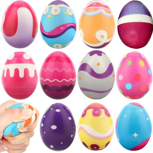 12 Packs Easter Eggs Squishy Toys, Easter Basket Stuffers Slow Rising Stress Squishies for Kids, Basket Fillers Party Favor, Classroom Prize Supplies