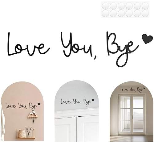 Love You Bye Above Door Sign - Handcrafted Plywood Script Wall Art with Double-Sided Tape, Elegant Black Home Decor for Hallways, Entryways & Doorways, Warm Personalised Message Sign for UK Homes