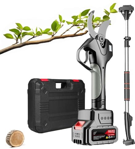 Tijeras de Podar de Pértiga de 21V, Tijeras de Podar Eléctricas Inalámbricas, con Pértigas Extensibles de 2,1m, con Batería Recargable de 4500 Mah y Cargador, Diámetro de Corte de 50mm,2 Battery