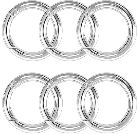XCSJ 6 stycken rund karbinhake 41 mm mycket robust zinklegering, ring karabinhakar, o-ring för nyckelring, väska, smycken, gör-det-själv (silver, tjocklek 5 mm)