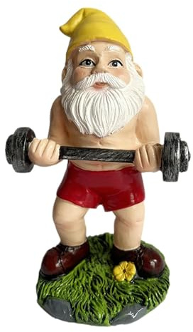 Funny Garden Gnome Statue: Weightlifting Gnome Figurine with Dumbbells | Climate Resistant Garden Dwarf Sculpture, Outdoor And Indoor Lawn Decor, Decor