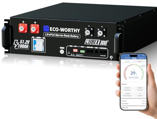 ECO-WORTHY 48V 100Ah LiFePO4 Bluetooth mit 100A BMS Serverschrank Batterie | 5,12KWh 3U Gehäuse Server Rack Batterie mit Unterstützt CAN&RS485 für Solaranlage Komplettset,Photovoltaikanlage,IEC 62619