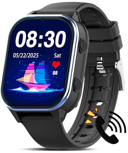 PTHTECHUS Uhr Kinder 4G, Armbanduhr Kinder mit Videoanruf, WiFi/GPS Tracker/Bluetooth Musik Schulmodus SOS Wecker, 900 MAh Lange Standby-Zeit, Kinder Smart Uhr für ab 5 Jahren, Elegantes Schwarz