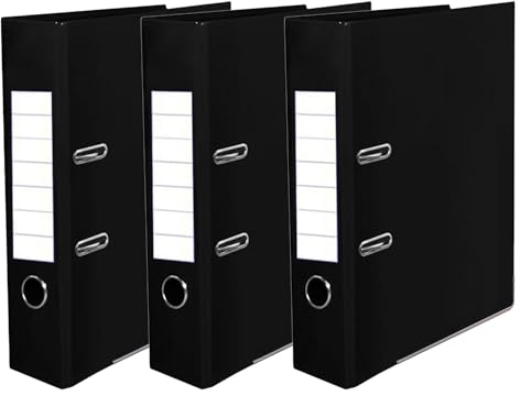 𝐂𝐇𝐏𝐋 Black A4 Lever Arch File Pack of 3 – 75mm Spine, Large Capacity, Plastic Cover, Metal-Reinforced Edges, Finger Pull, Ring Binder Folder, Office Filing, Document Storage, School & Home Use