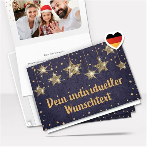 20 Weihnachtskarten personalisiert mit eigenem Text & Foto – Premium Grußkarten Set mit Umschlag - Weihnachten individuell gestalten | Klappkarten A6 | personalisierte Weihnachtskarten edel blau
