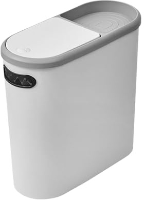 Bathroom Bin With Lid 10L Slim, Garbage Can Touch Top Opening | Dog-Proof Narrow Small Trash Can For Bathrooms Toilet Bedroom Kitchen | White Waste Basket For Office, Living Room & Narrow Spaces