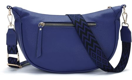 Vezluax Sac Bandoulière Femme Sac Banane Femme Cuir PU Élégant Demi-Lune Crossbody avec Large Sangle Réglable Petit Sac pour Voyage et Quotidien Bleu foncé