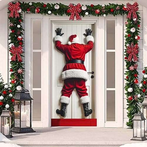 90cm*180cm Weihnachtsmann Türdekoration, Weihnachtliche Wanddekoration - Hängen Banner Hintergrund, fröhliches Weihnachtsbanner, für Haustür Weihnachten Deko (Stil A)
