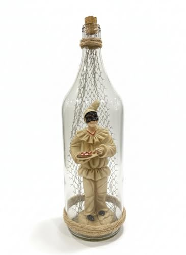 Generico Pulcinella con Pizza in Bottiglia di Vetro 2L - Altezza 37cm | Statuina Artigianale Napoletana in Terracotta, Fatto a Mano in Italia, Idea Regalo Esclusiva, Arredo Casa Tradizionale