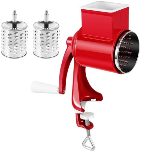 Molino manual para granos Molinillo de granos con manivela, abrazadera mesa, molinillo manual alimentos 2 cuchillas, accesorios cocina, artículos gadgets(Red)
