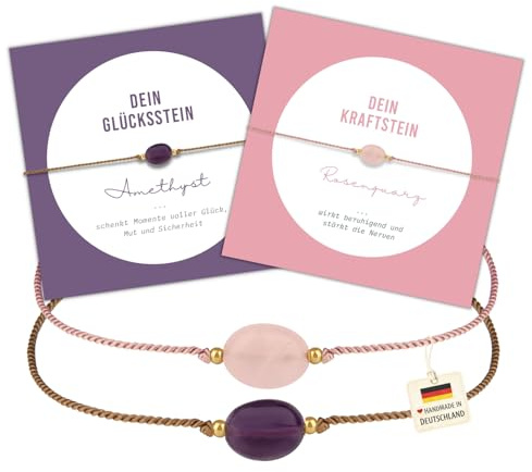 happymaker - Edelstein Armband Damen, handgefertigt in Deutschland mit Goldperlen, Geschenkkarte und Geschenkverpackung, Mutmacher Geschenk